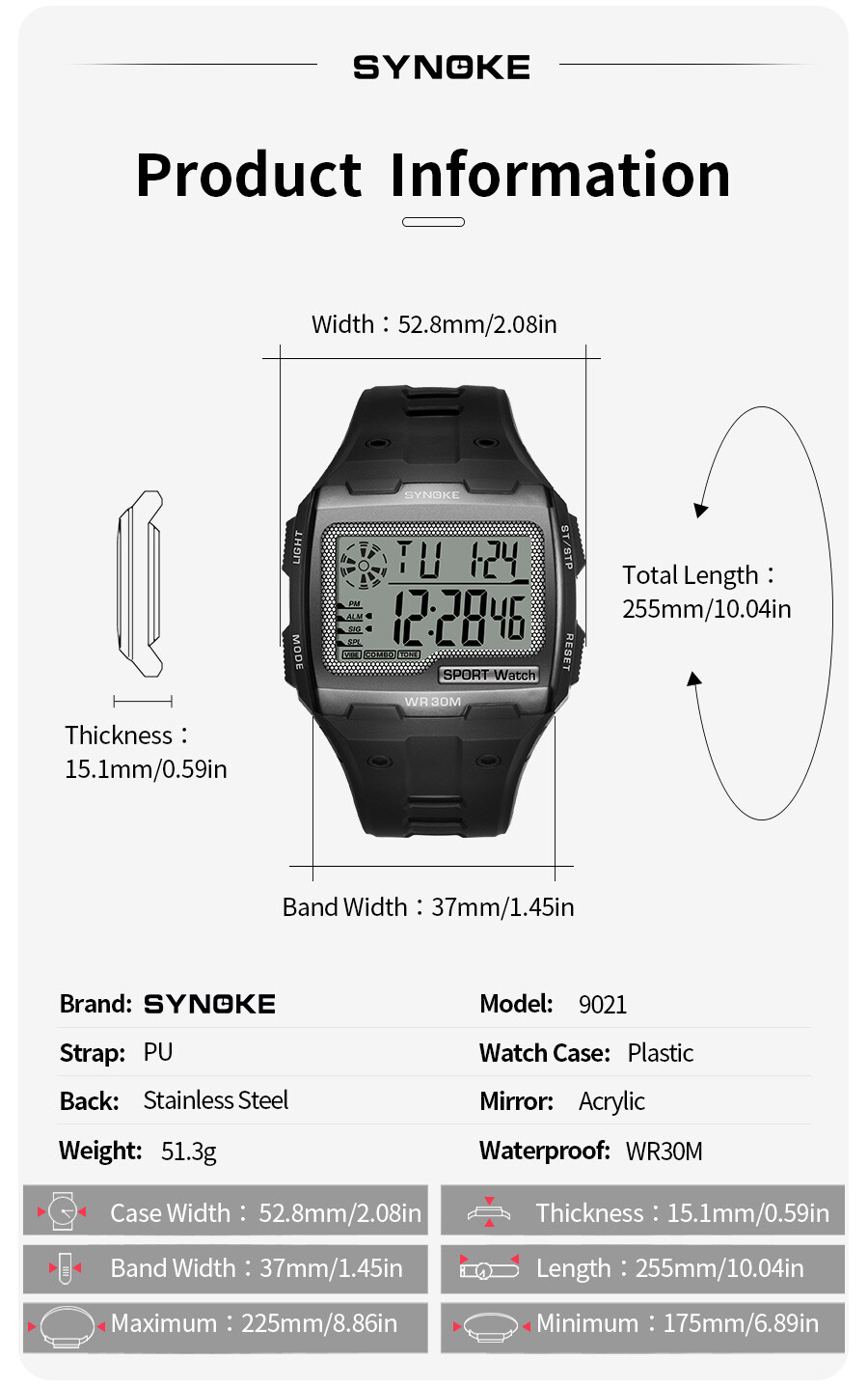 Mens Waterproof Watch Multifunctional Large Screen LED Display Sports Watch Gift