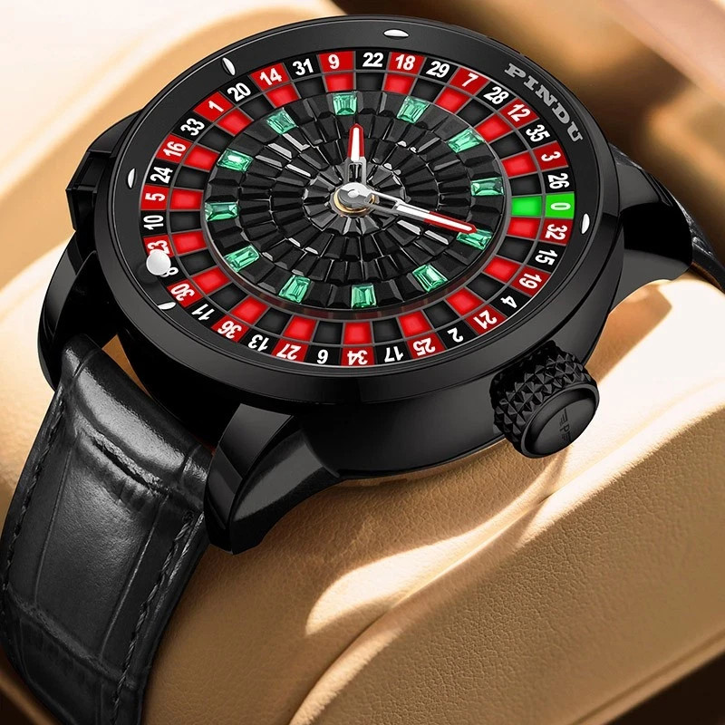 🔥USA🔥PINDU Men’s Automatic Watch 5ATM Casino Tourbillon Rotating Roulette