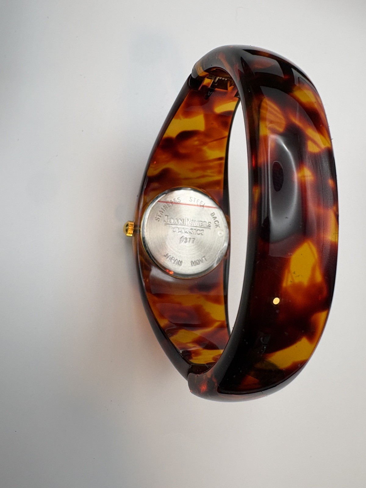 Joan Rivers Classics Tortoiseshell Bangle Cuff Watch Quartz Gold Tone NEW w Box