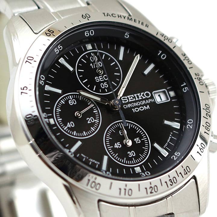 SEIKO Chronograph SND367PC Black Silver Men’s Watch New