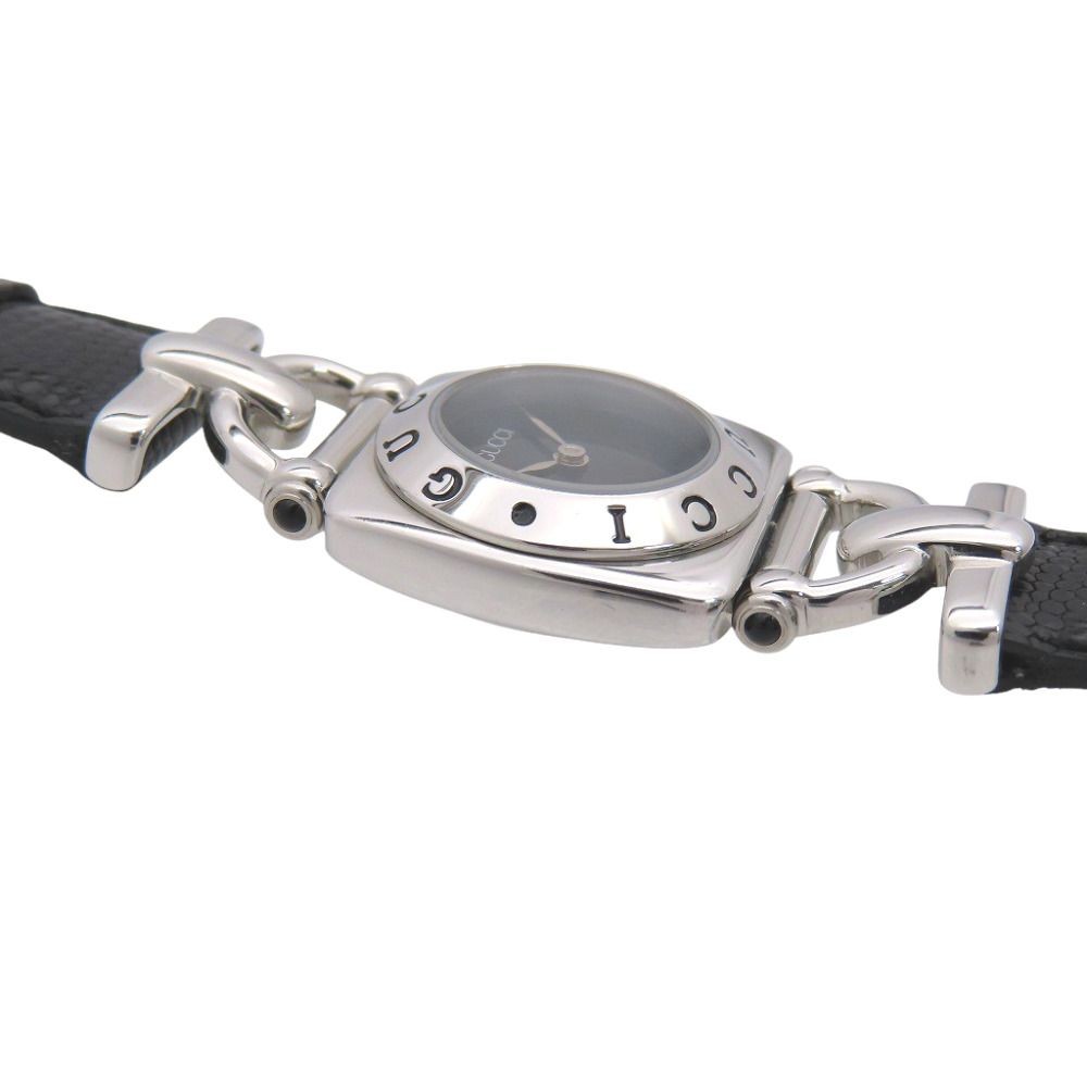 Excellent Condition Gucci 6300L Quartz Watch Stainless Steel Embossed Leather Bl