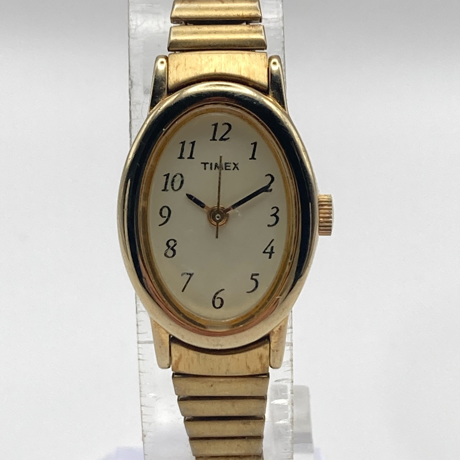 Timex Cavatina Women’s Watch Gold Tone 18mm Stretch Band New Battery SMALL 6″