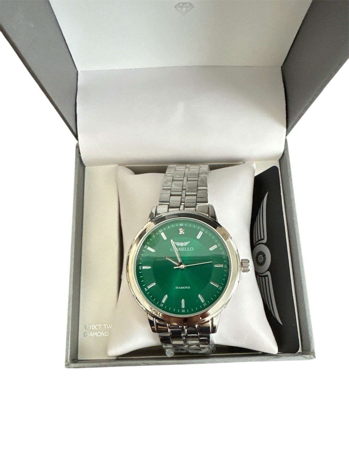 Gianello Mens Diamond Accent Silver Link Watch Round Dial New With Box