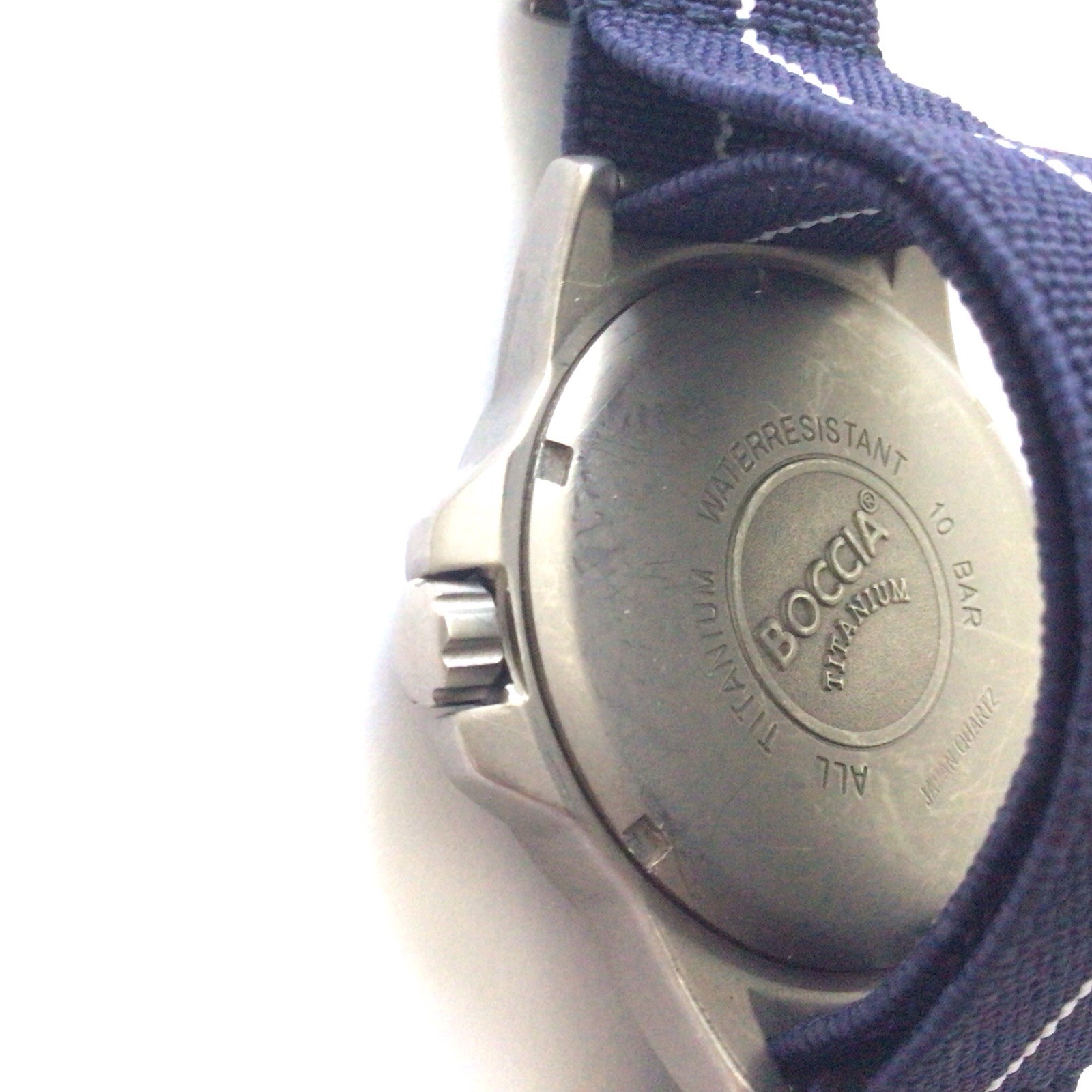 Boccia Titanium ID Men’s Blue Yellow Two Tone Watch Blue Stretch Canvas Band