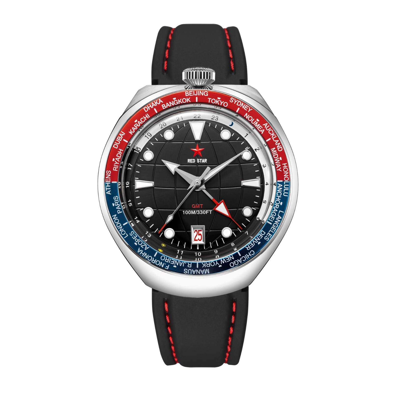 RED STAR BULLHEAD Sea Star GMT Dual Time NH34 Automatic Diver Watch 42mm 100M C3