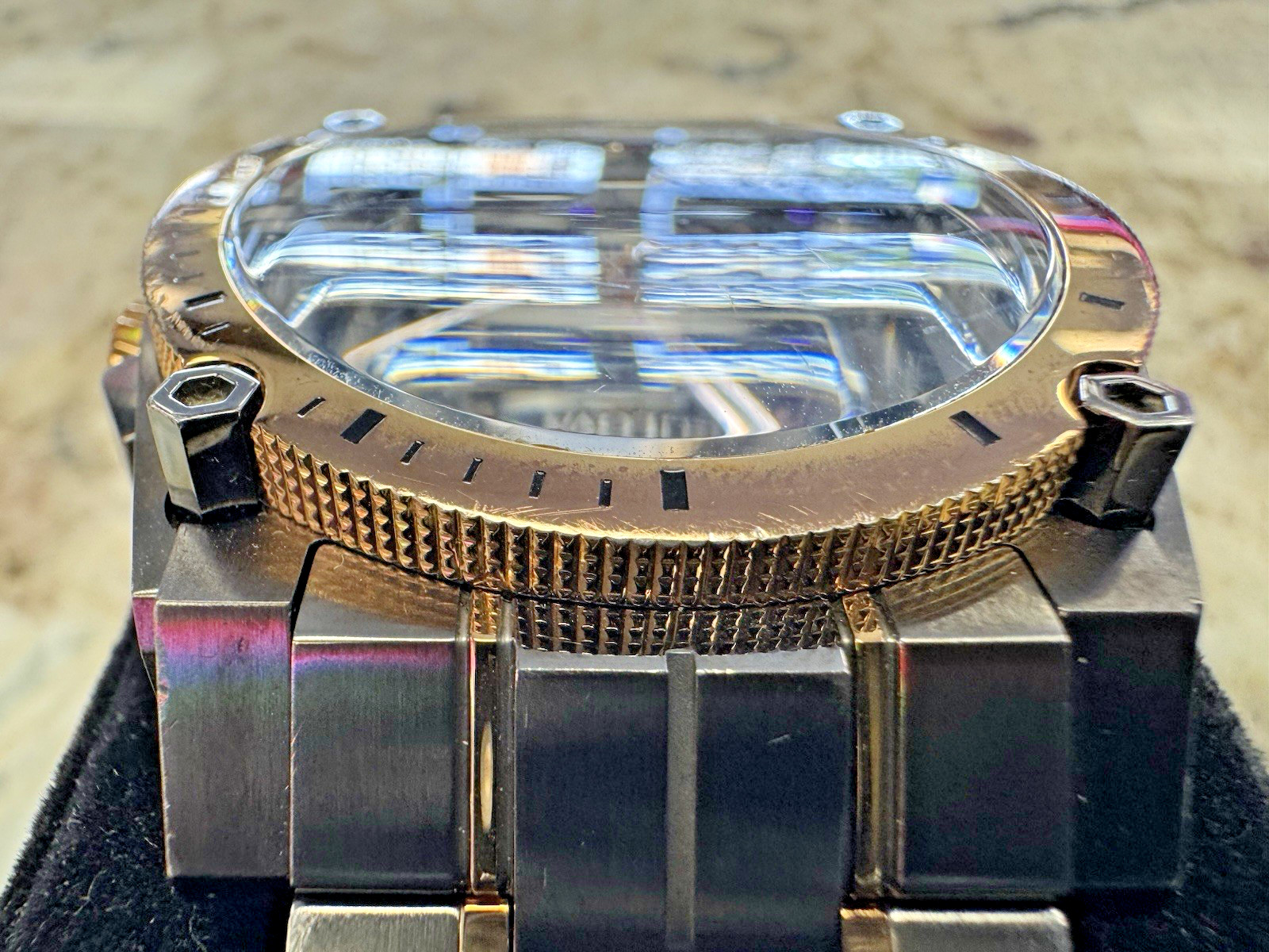 Bulova Men’s Watch Precisionist 98D149 Quartz Diamond Dial Rose Gold Gunmetal