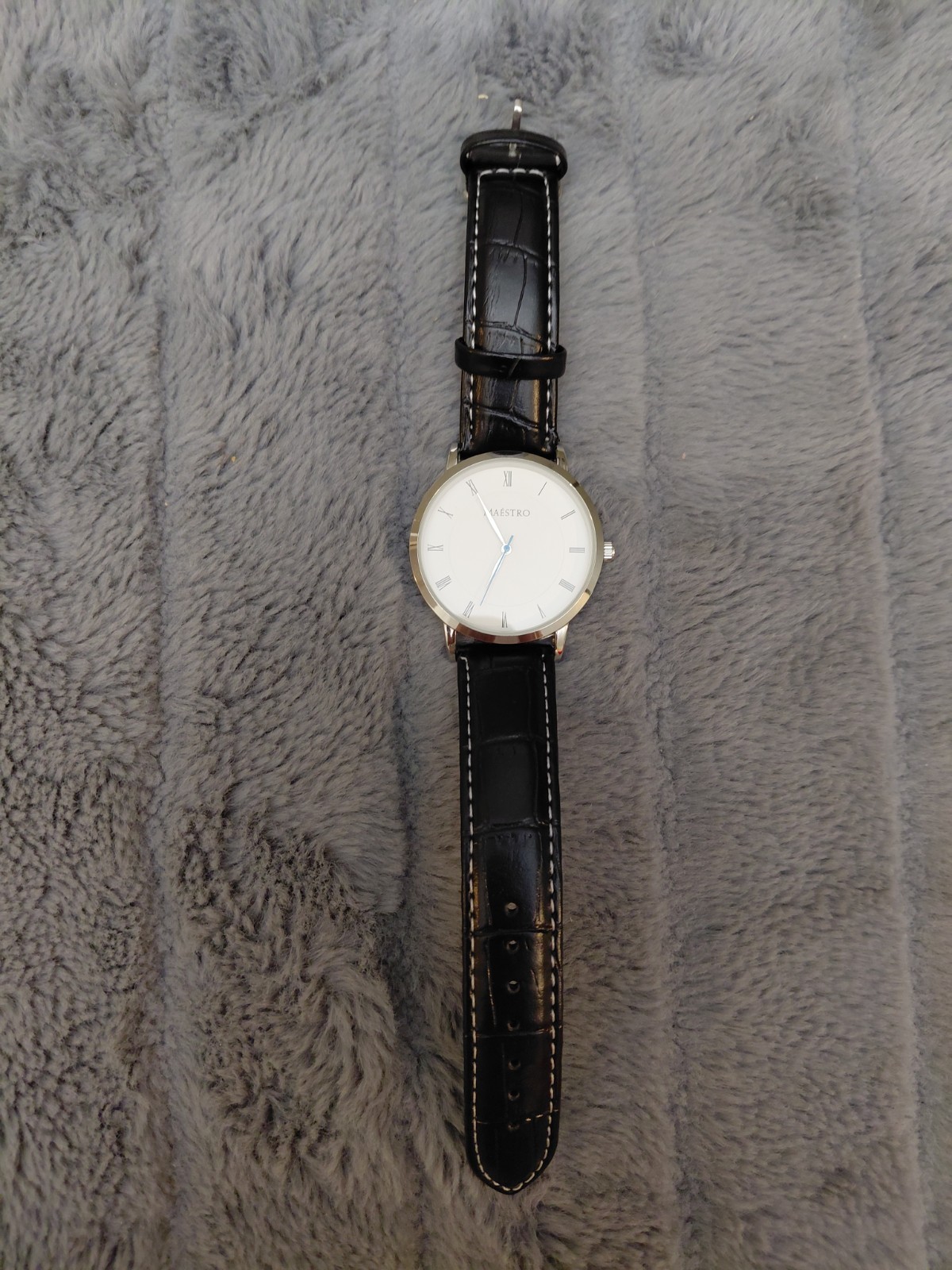 Maestro Men’s Watch White Dial Black Band New Battery Working