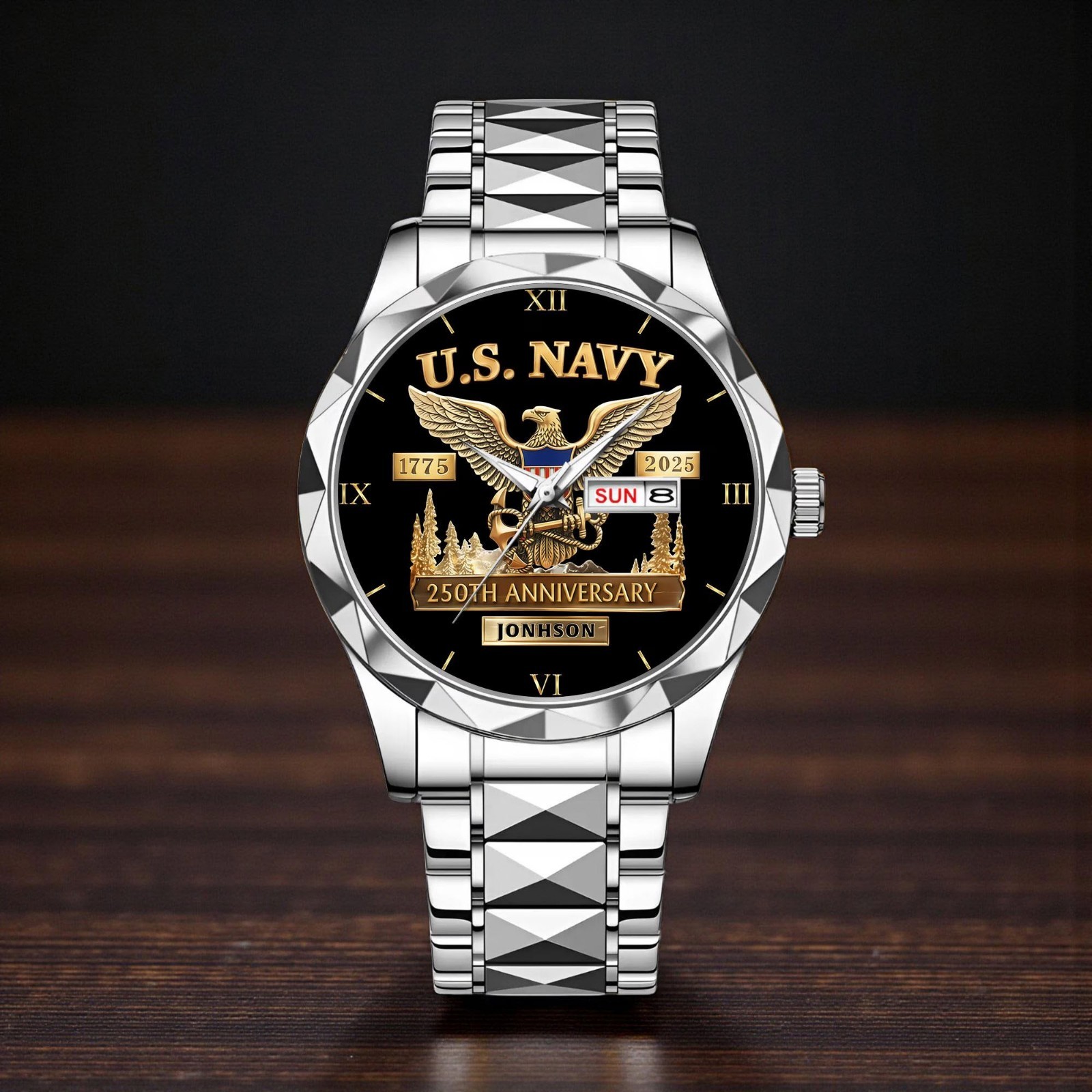 Personalized U.S. Navy Watch 250th Anniversary 1775–2025 Military Veteran Gift