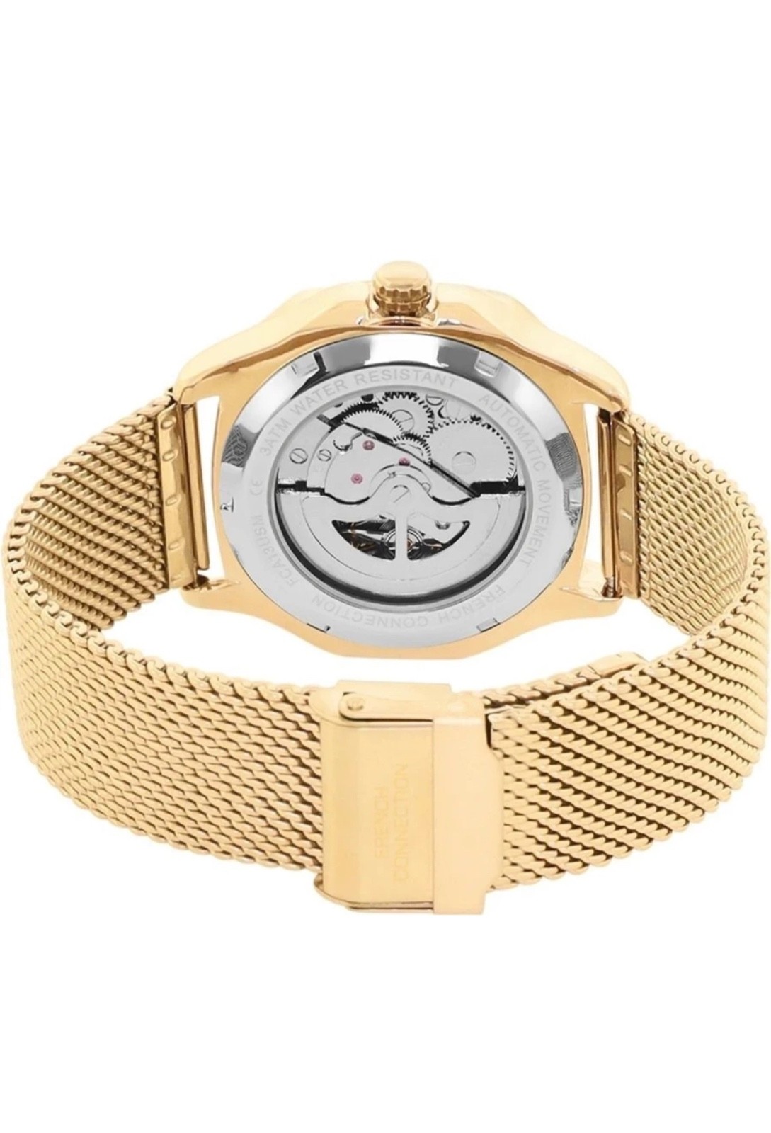 French Connection Automatic Men’s Skeleton Watch Mesh Strap Black & Gold