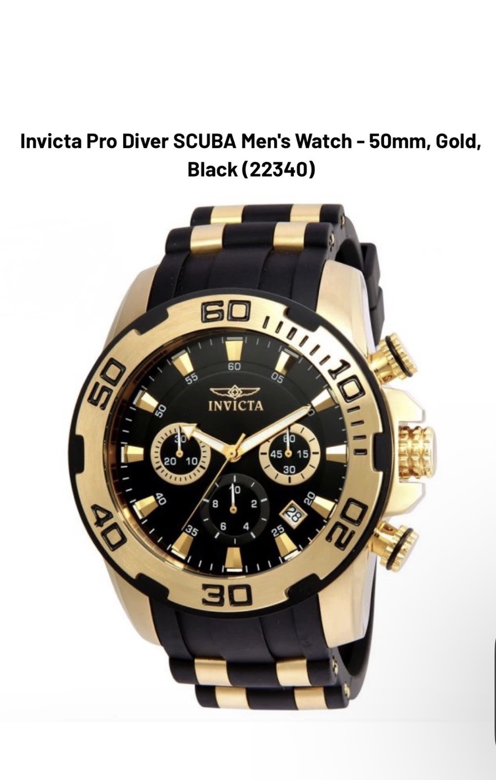 Invicta Pro Diver SCUBA Men’s Quartz Watch VD53 Gold/Black 22340 NIB