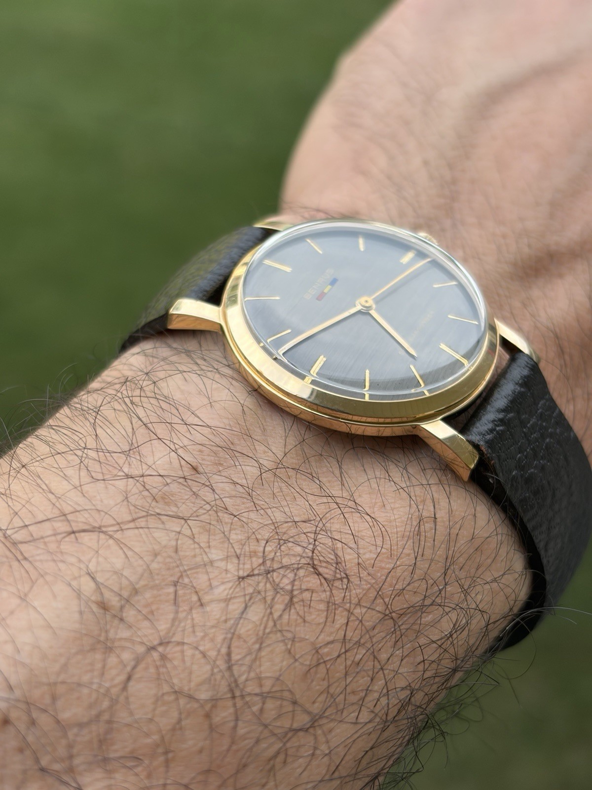 Benrus Shock-Absorber Shock-Resistant Gold Plated Gray Dial Watch