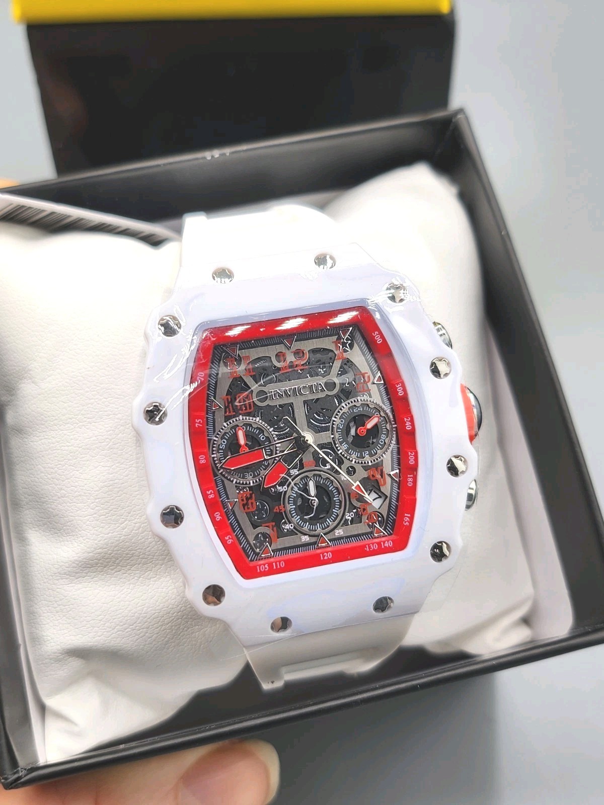 NIB Invicta Racing Mens Watch 40mm White & Red Skeleton Exclusive 69769