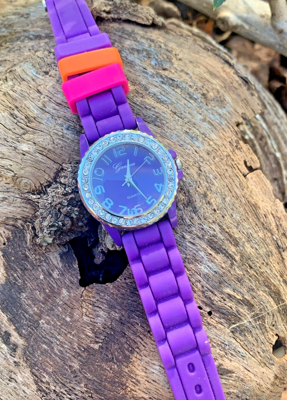 Geneva Purple/Orange/Pink Fashion Jelly Silicone Gemmed Girl’s/Women’s Watch
