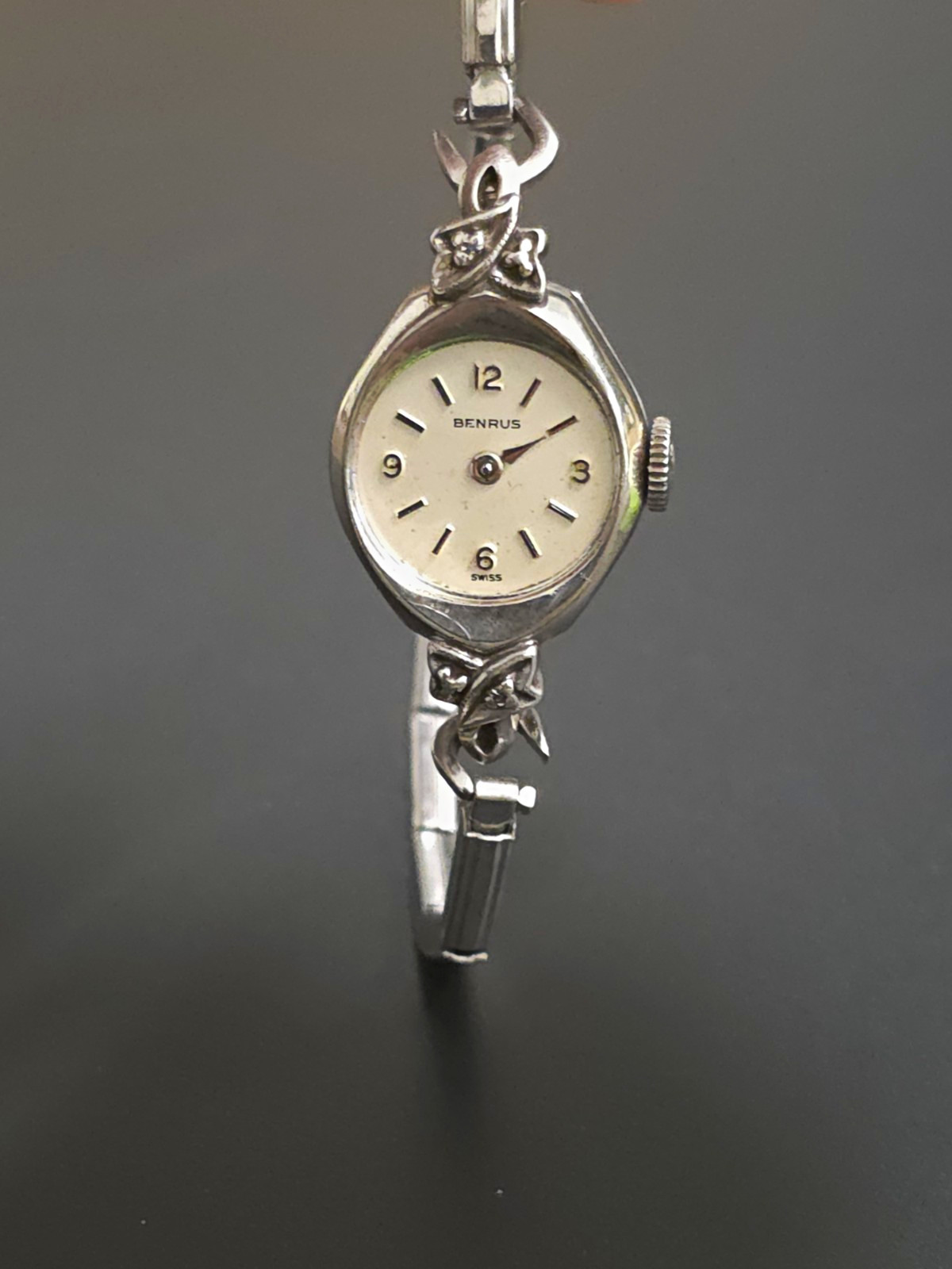 Benrus Swiss Women’s Vtg 17J 10k RGP White Gold Wind SS Band *Missing Crystal*