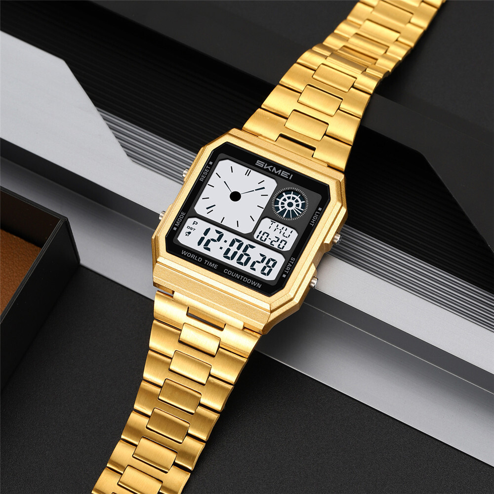 SKMEI Men Digital Watch LED Light Watch Fashion Square Steel Watches Male Gifts