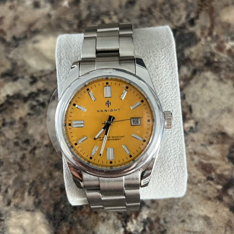 AKNIGHT Orange Dial Stainless Steel Bracelet JAPAN MOVEMENT Date