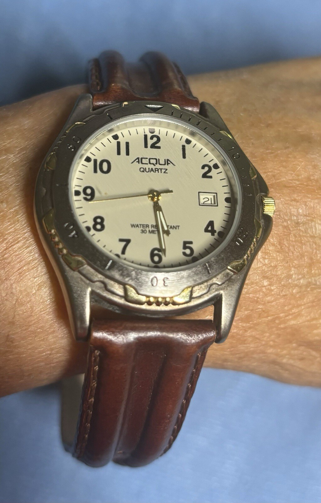 Vintage Acqua Quartz Water Resistant 30 Meters Leather Band Watch
