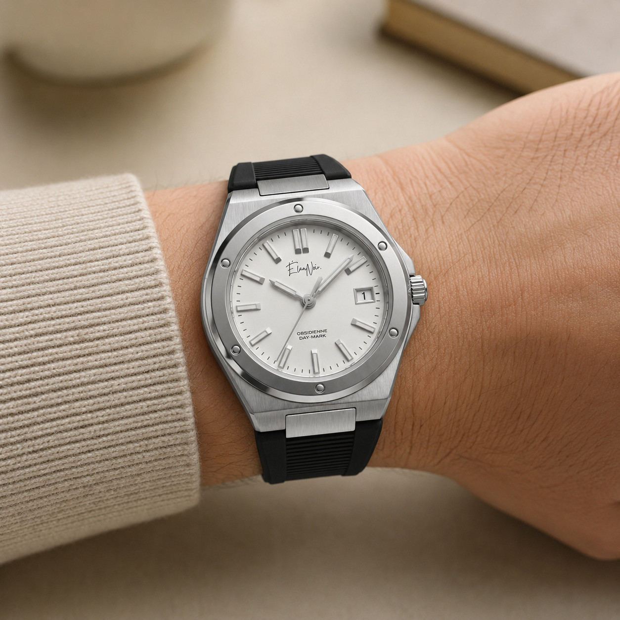 Élan Noir Obsidienne Day-Mark Automatic Watch White Dial Sapphire Steel 41mm