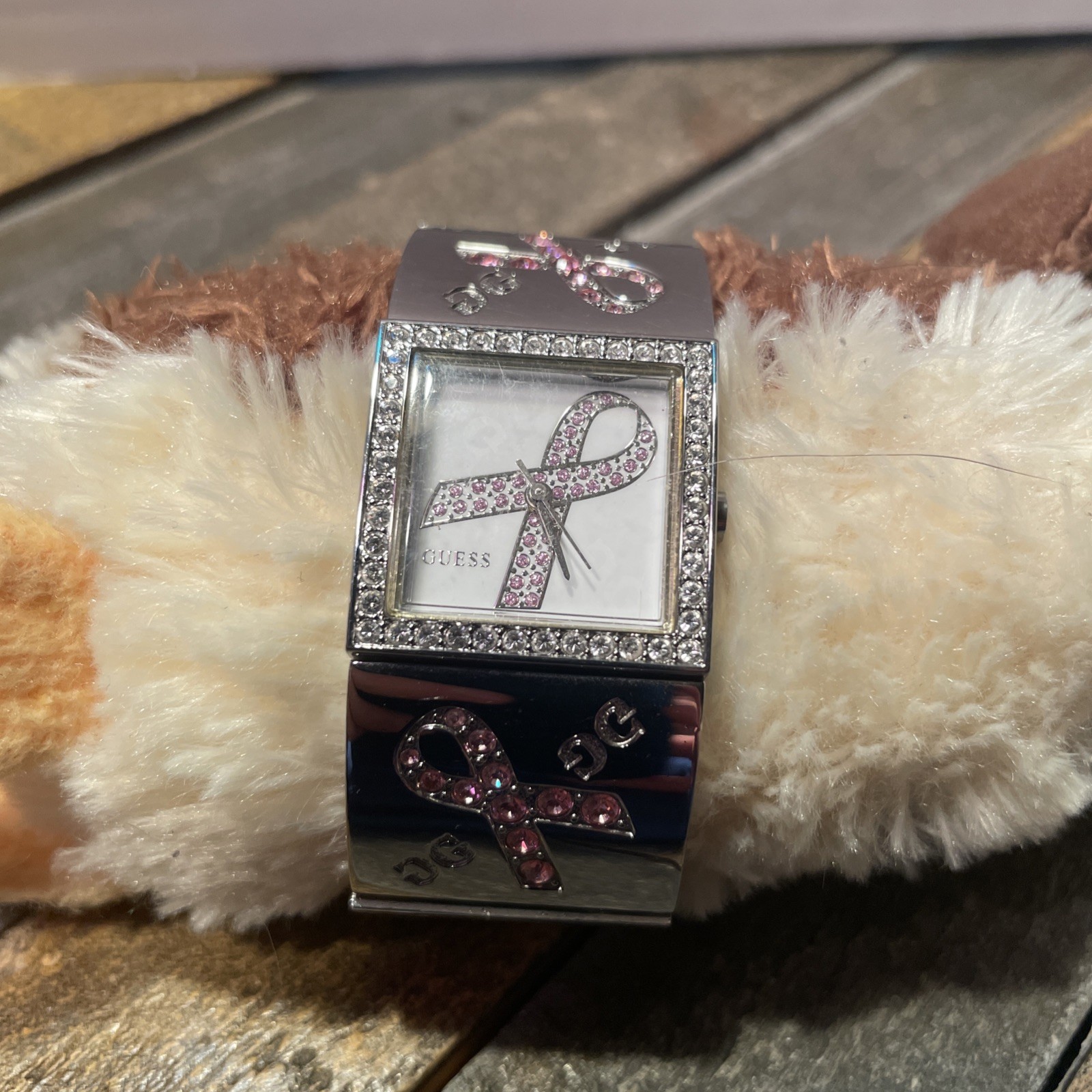 Guess Limited Edition Breast Cancer Awareness Pink Wide Wristwatch needs battery