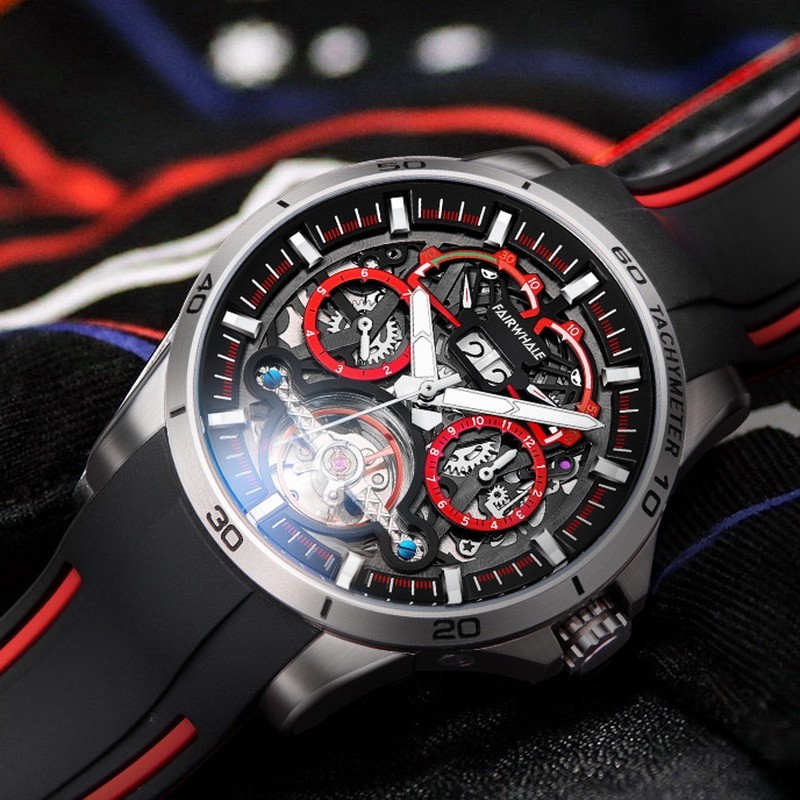 MARK FAIRWHALE Men Tonneau Multifunction Tourbillon Mechanical Automatic Watch