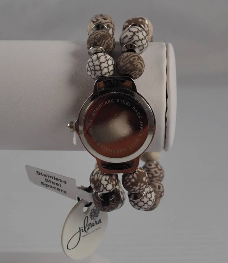 Jilzarah Latte Round Watch Polymer Clay Beads Handcrafted Artisan Jewelry P3