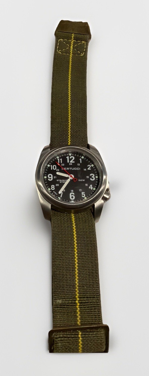 BERTUCCI A-2S Stainless Steel Field Watch – Black Dial Green with Yellow Stripe
