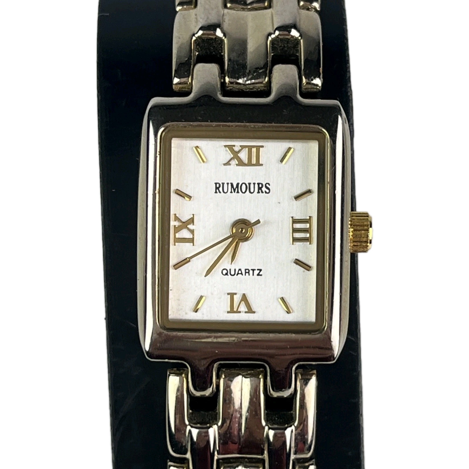 Rumours Women’s Watch Gold Tone 11mm Square Bracelet Band New Battery Running