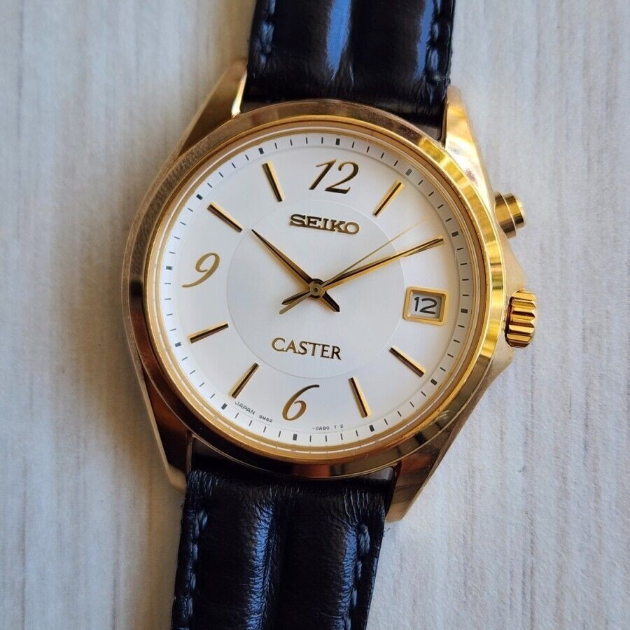 Rare Seiko Caster Kinetic Gold Case 5M62-0B30 JDM Made In Japan Vintage Watch