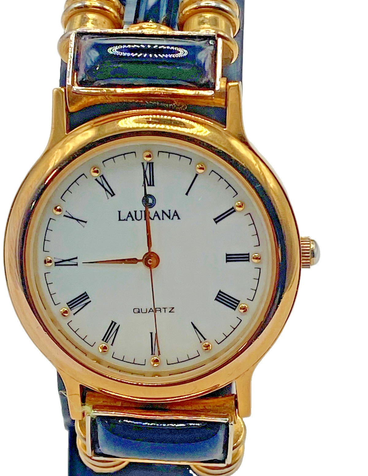 Laurana 32mm italian designer Ladies watch Black Enamel & Gold Plate accents VTG