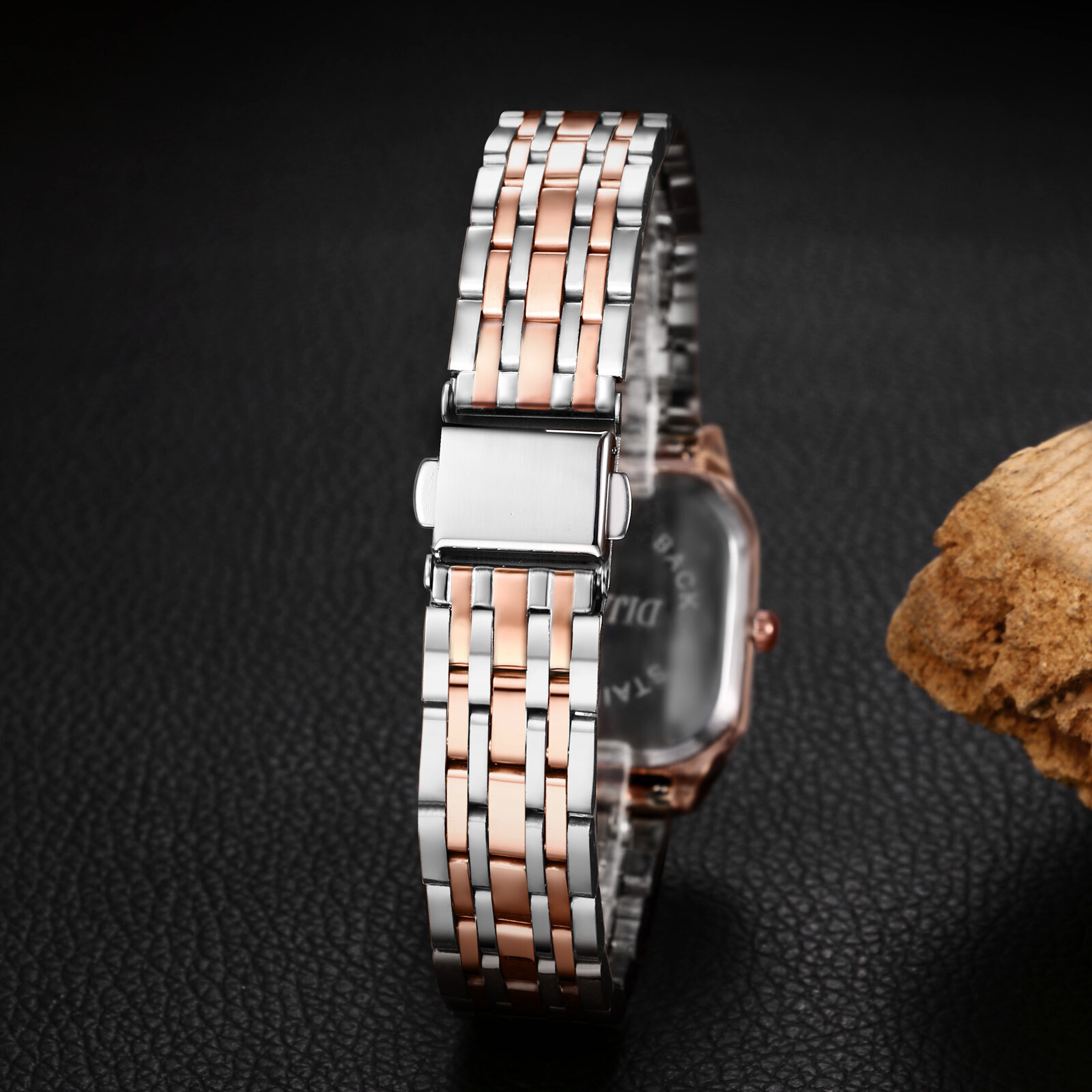 Womens Stainless Steel Square Rhinestone Dial Quartz Dress Wrist Watch Bracelet