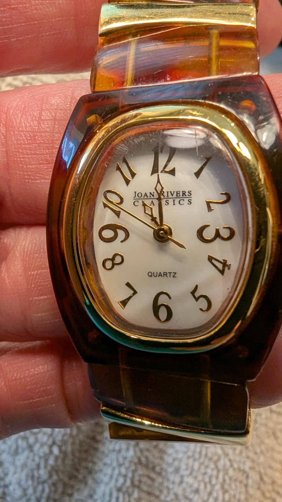 Vintage Joan Rivers Classics Quartz Tortoise Brown/Gold Tone Bracelet Watch