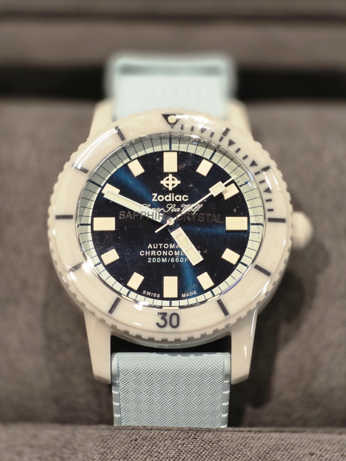 Zodiac Super Sea Wolf Ceramic Light Blue Automatic Compression Dive Watch ZO9590