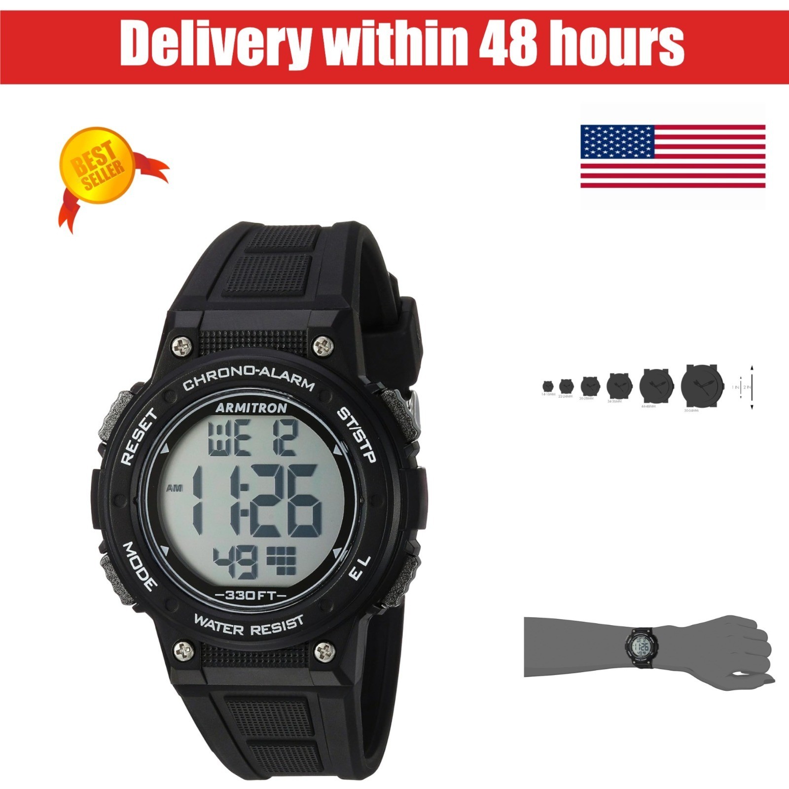 Armitron Women’s Digital Chronograph Resin Strap Watch 45/7086BLK