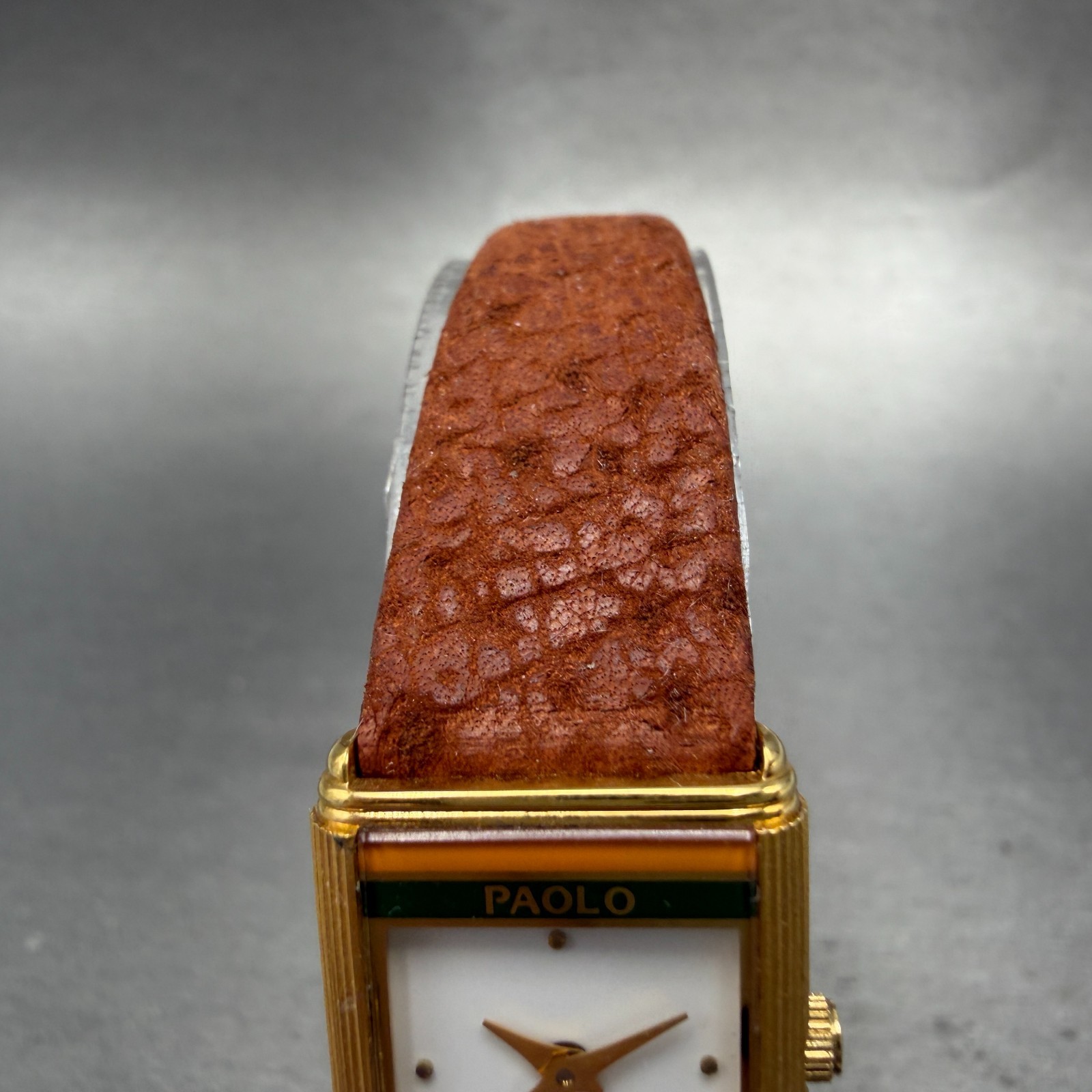 Paolo Gucci Tank Watch Women 18mm White Dial Gold Tone New Battery NOS CRACKED