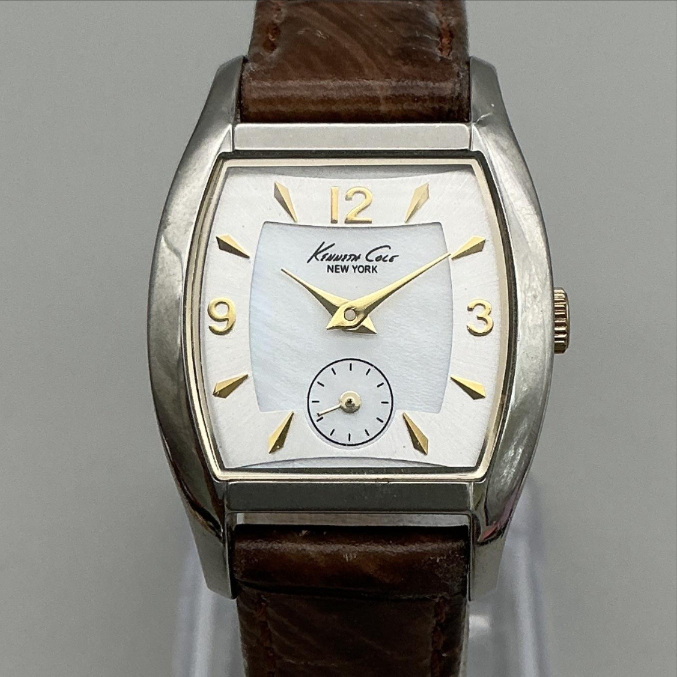 Kenneth Cole Womens Watch 24mm MOP Dial Brown Leather Small Seconds New Battery