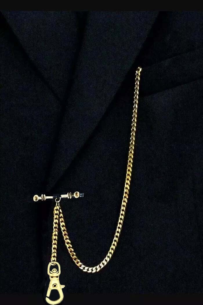 Gold Plated 12″ Inches Long Pocket Watch Chain With Clasp & T. Bar