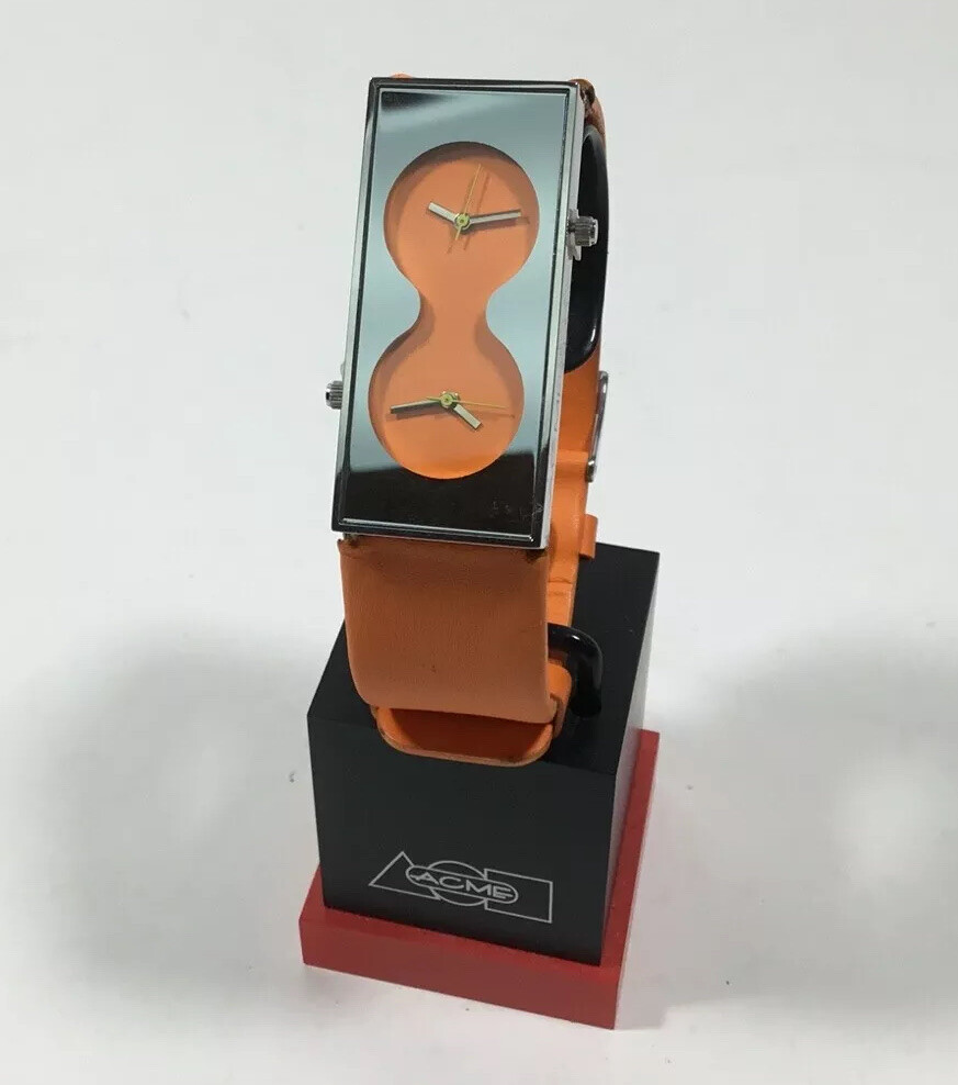 Vintage ACME Studio KARIM RASHID “Bi Orange” Dual-Time Wrist Watch & Display