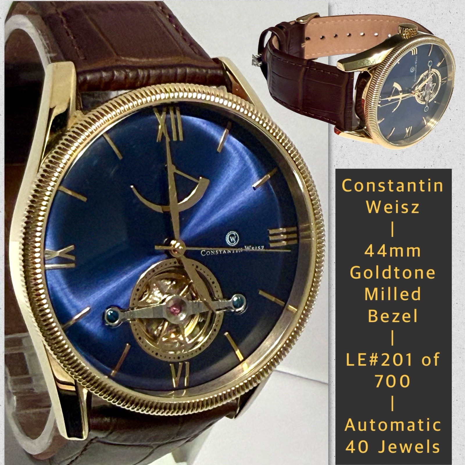 44mm Milled Goldtone Bezel | LE#201/700 | Power Reserve | Constantin Weisz Watch