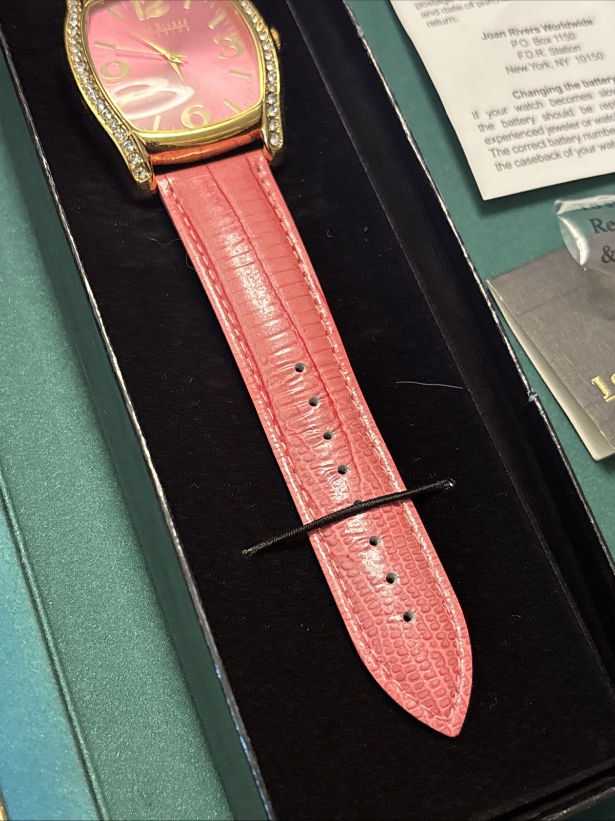 Joan Rivers Classics 40mm Silver Tone Pink Dial Quartz Watch w/Band & Battery