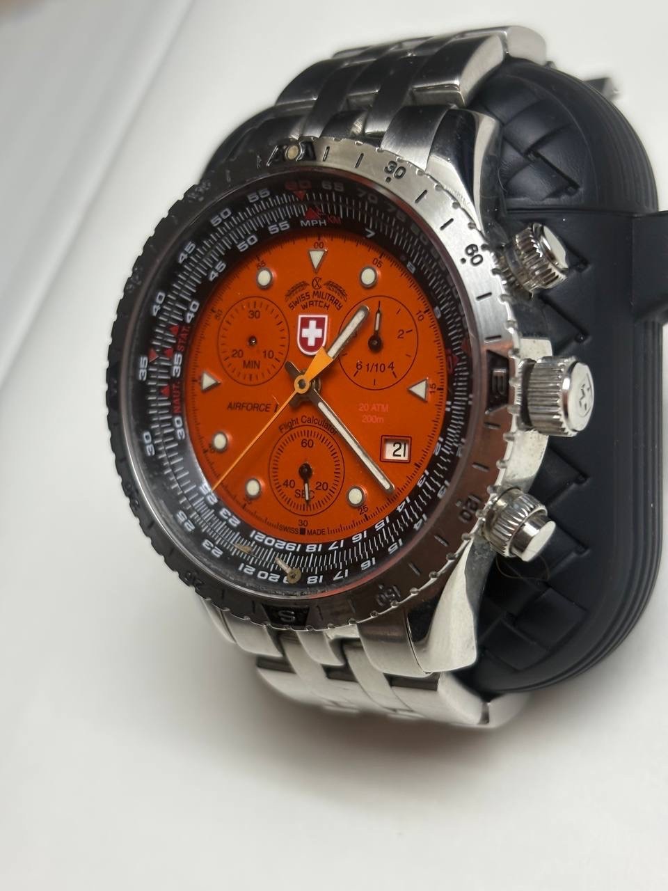 CX Swiss Military Airforce I Orange Dial Sapphire Men’s Chronograph Watch 41mm
