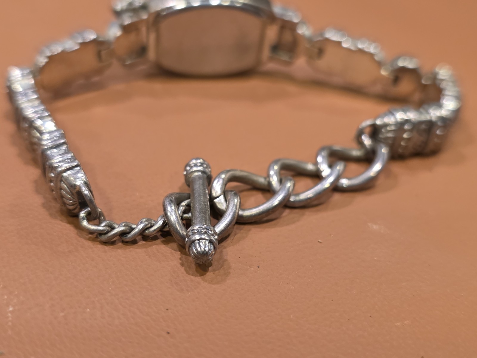 Brighton Beaded Bracelet Watch Heart Charm Toggle Clasp Women’s Jewelry Silver T