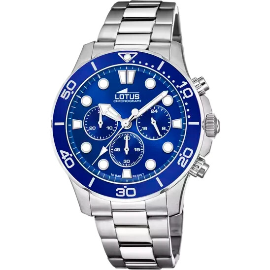 Lotus Excellent 187561 Men Stainless Steel Blue Chronograph Dial Wristwatch 44mm