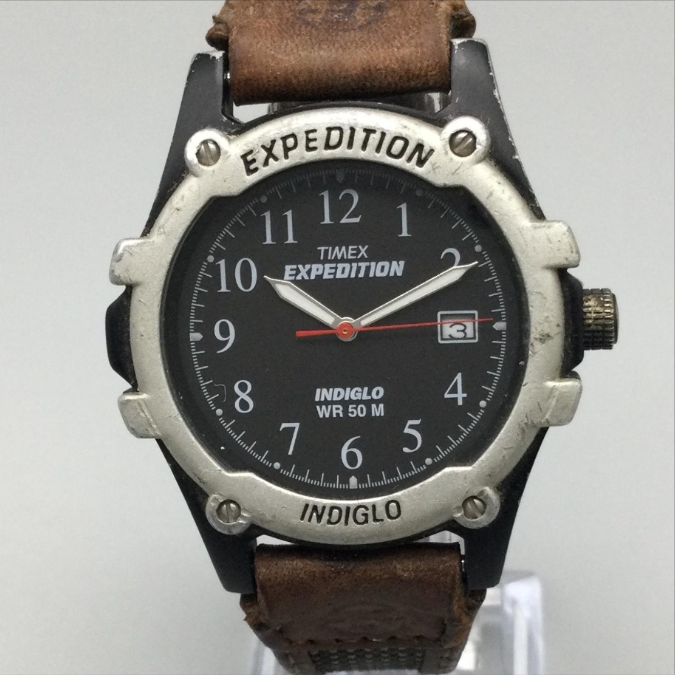 Timex Expedition Indiglo Mens Watch 39mm Black Dial Brown Leather New Battery