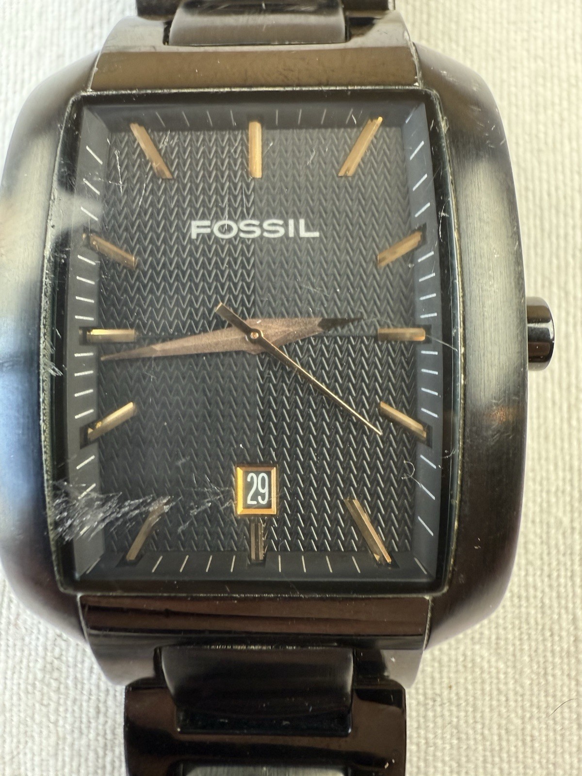 FOSSIL ARKITEKT Watch Men FS-4120 Black Tank Date Stainless NEW BATTERY