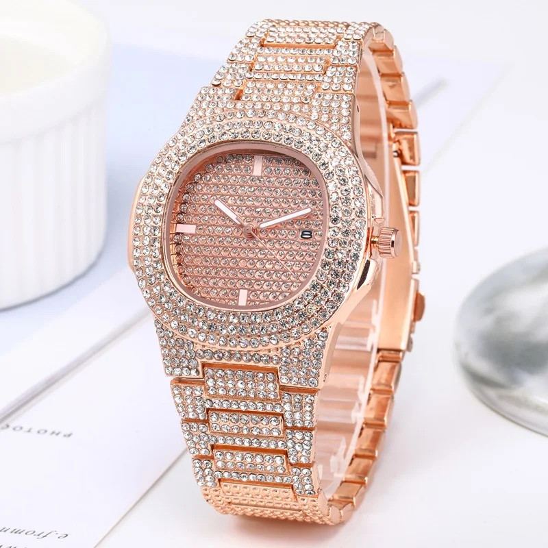 Luxury Full Diamond Men’S Stainless Steel Watches Male Sports Quartz Wristwatch