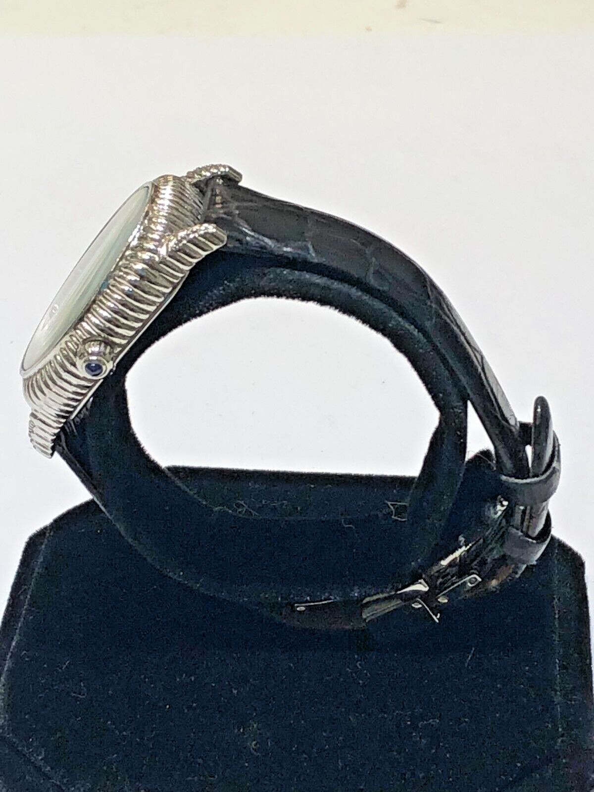 Judith Ripka Sterling MOP Hearts Dial Watch w/ Leather Band Deployment Clasp