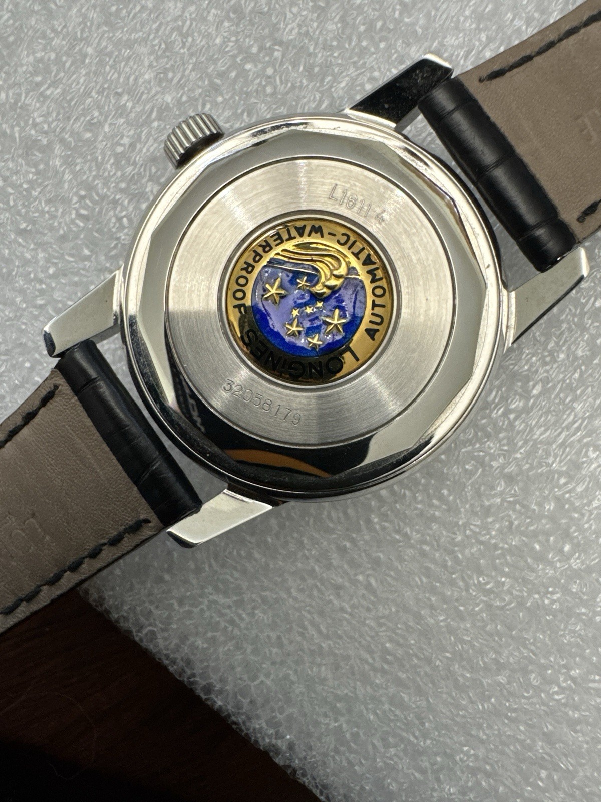 Longines Conquest Automatic Black Dial Date Alligator Leather Strap Watch