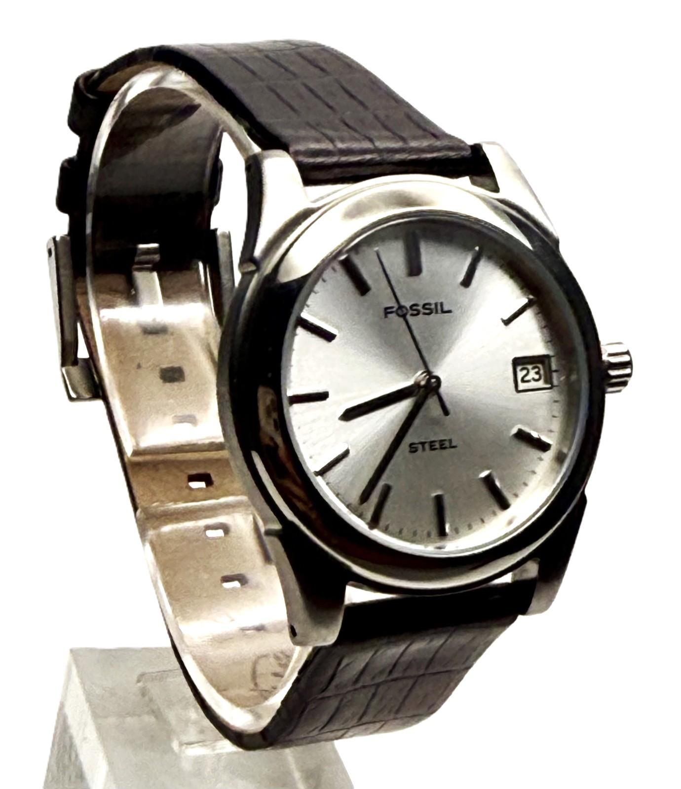 FOSSIL ARKITEKT FS2754 SILVER STEEL & DIAL DATE BROWN LEATHER BAND UNISEX WATCH