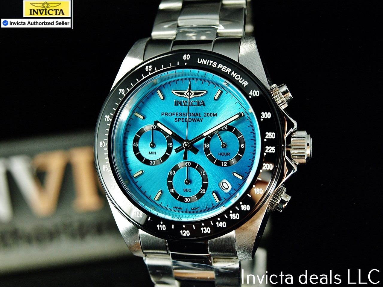 Rare Invicta Men’s 40mm SPEEDWAY DRAGSTER Chronograph TURQUOISE DIAL 200m Watch