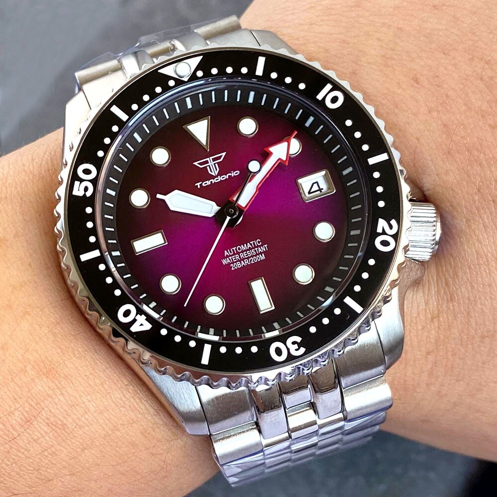 Tandorio 41mm Sapphire 20ATM Luminous Automatic NH35 Men Watch Steel Band Date